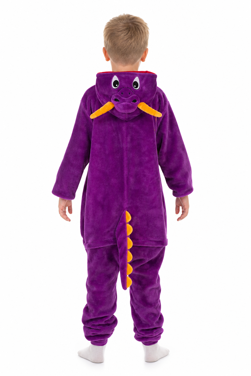 Kids' Hooded Purple Dinosaur Kigurumi Costume Onesie - Image 4