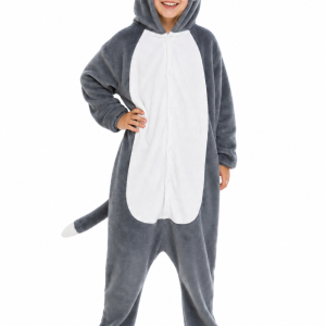 Kids' Plush Grey Wolf Kigurumi