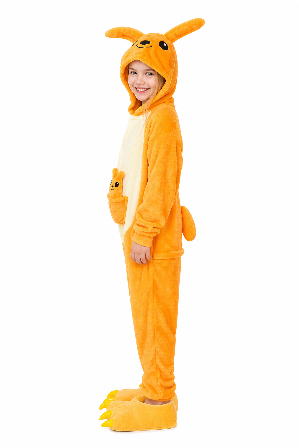 Kids' Hooded Orange Kangaroo & Joey Kigurumi Onesie - Image 3