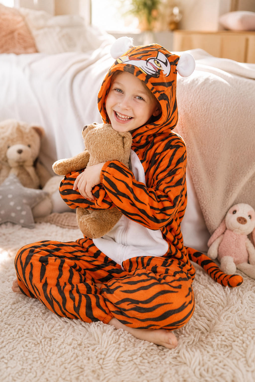 Kids' Hooded Orange and Black Striped Tiger Kigurumi Onesie - Image 6