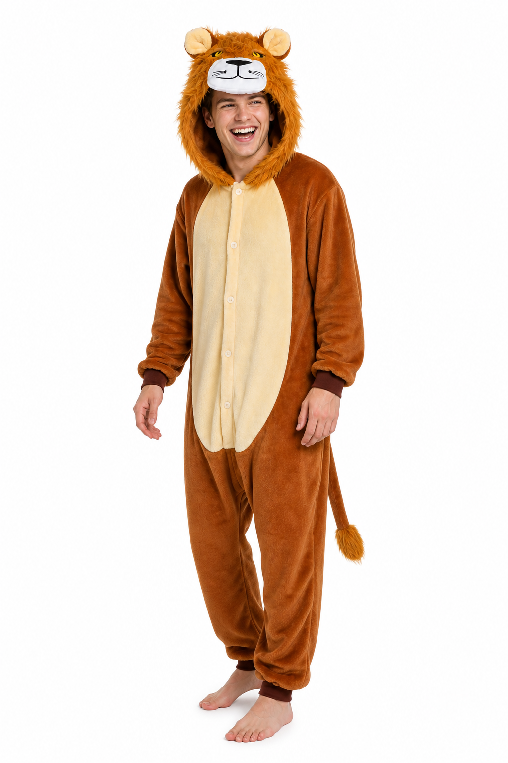 Adult Plush Brown Lion Onesie with Fluffy Mane - Image 3