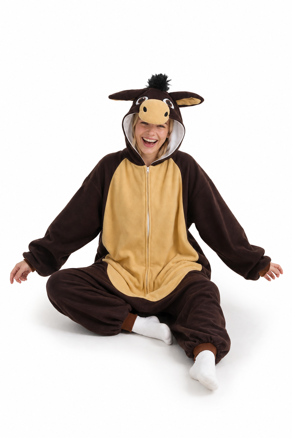 Adult Plush Brown Donkey Onesie Costume - Image 5