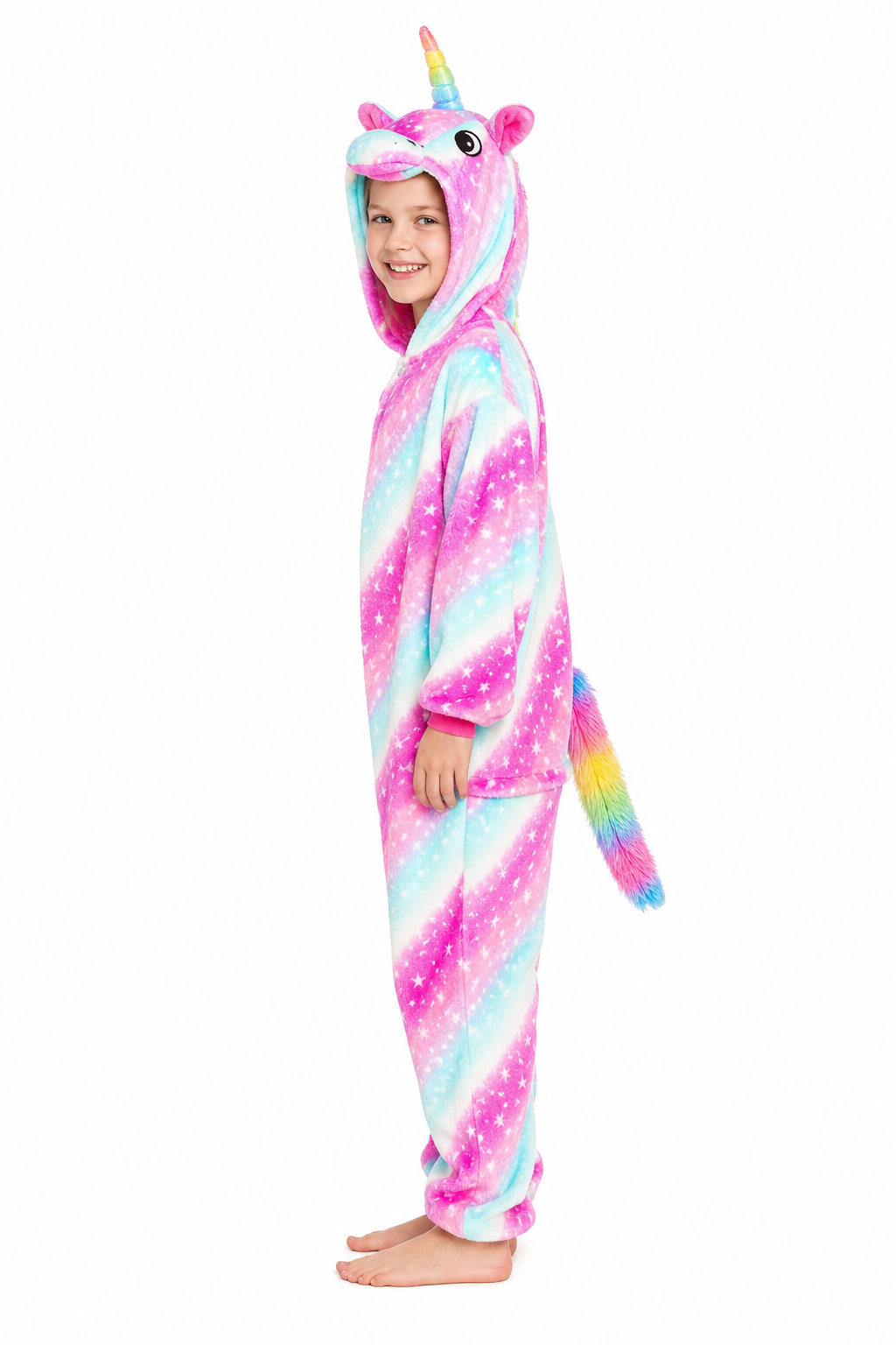 Kids' Hooded Pink and Blue Star Swirl Unicorn Kigurumi Onesie - Image 3
