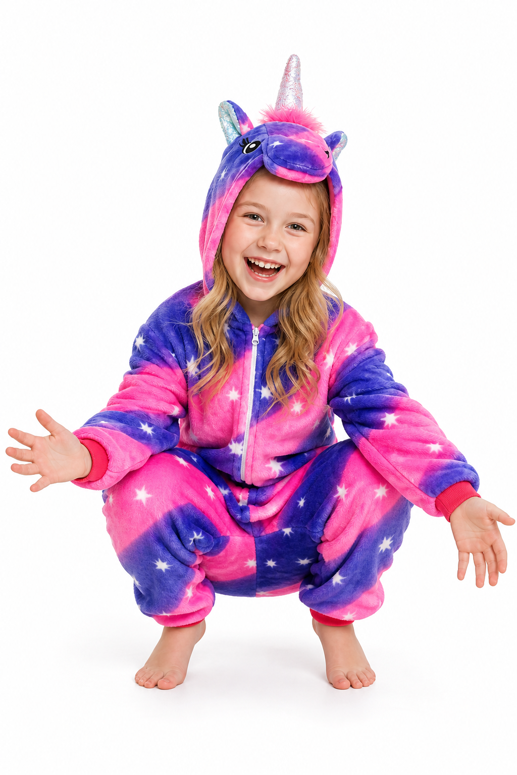 Kids' Hooded Pink and Indigo Star Unicorn Kigurumi Onesie - Image 5
