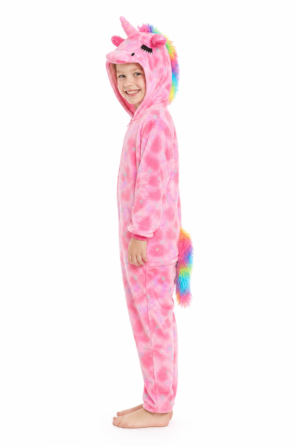 Kids' Hooded Pink Glitter Star Unicorn Kigurumi Costume Onesie - Image 3