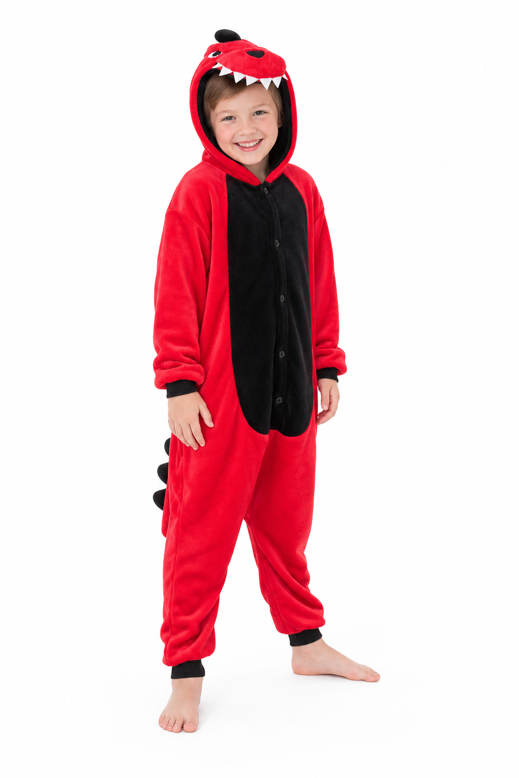 Kids' Hooded Red T-Rex Kigurumi Onesie - Image 3