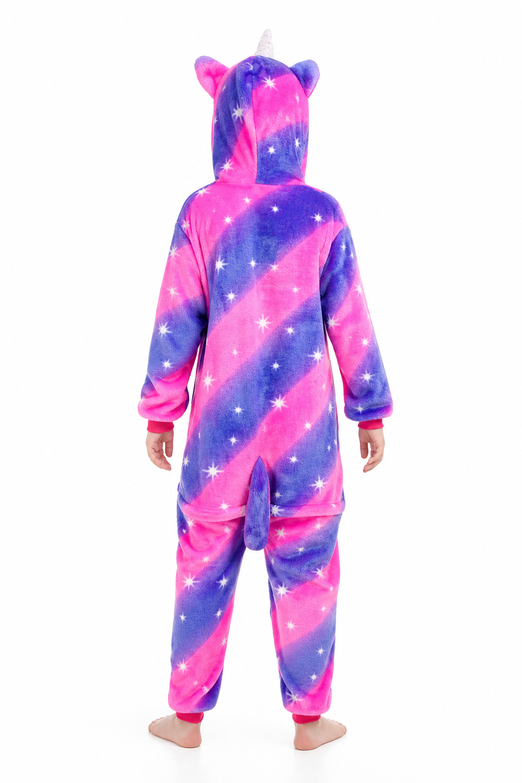 Kids' Hooded Magenta and Purple Starburst Unicorn Kigurumi Onesie - Image 4
