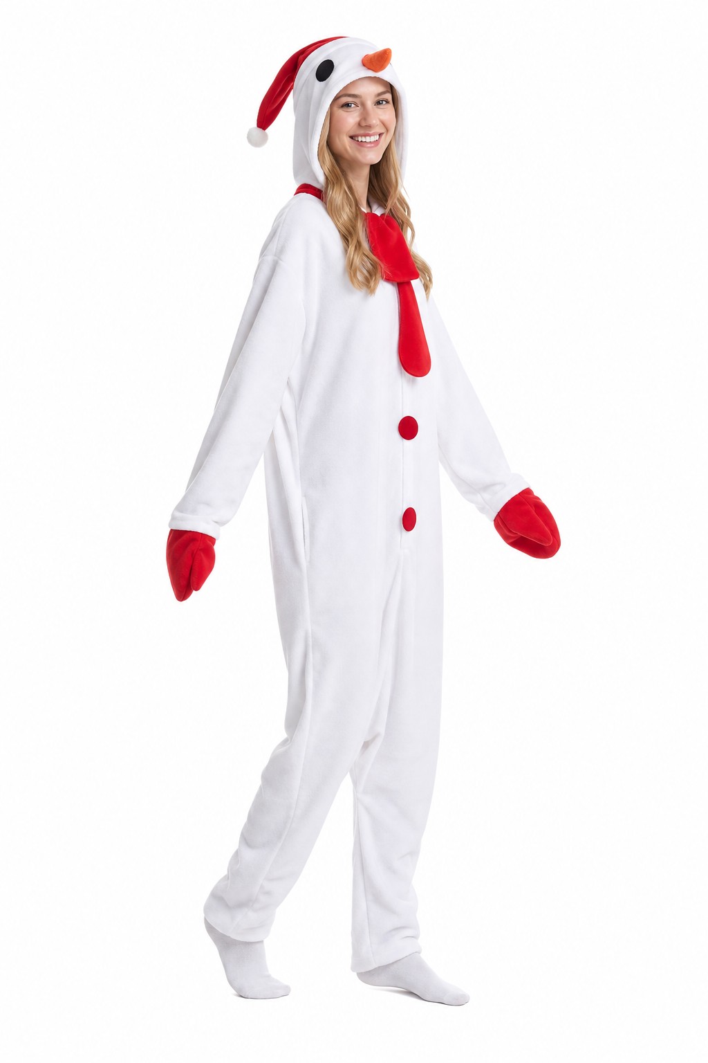 Adult Snowman Kigurumi with Red Scarf and Santa Hat - Image 2
