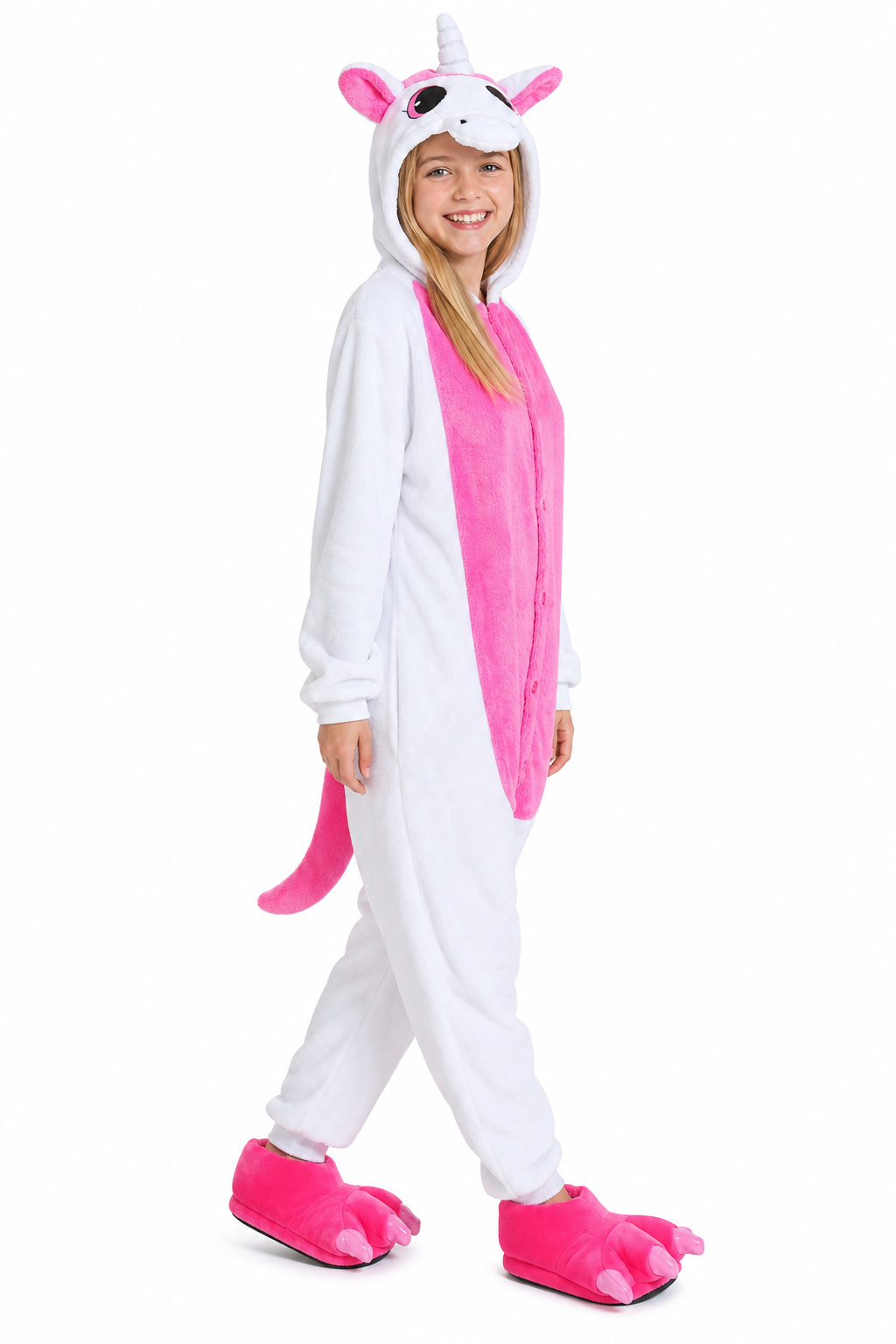 Adult Hooded White & Hot Pink Unicorn Kigurumi Onesie - Image 2