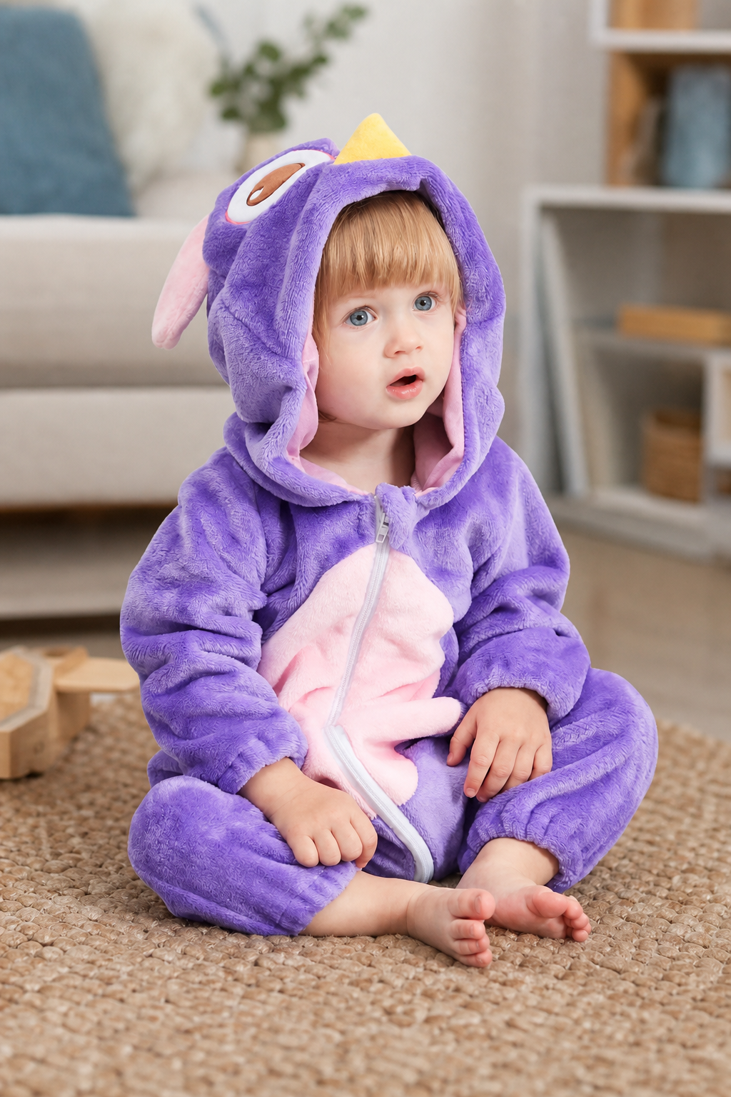 Baby Purple Plush Dragon Kigurumi Onesie with Pink Belly - Image 6