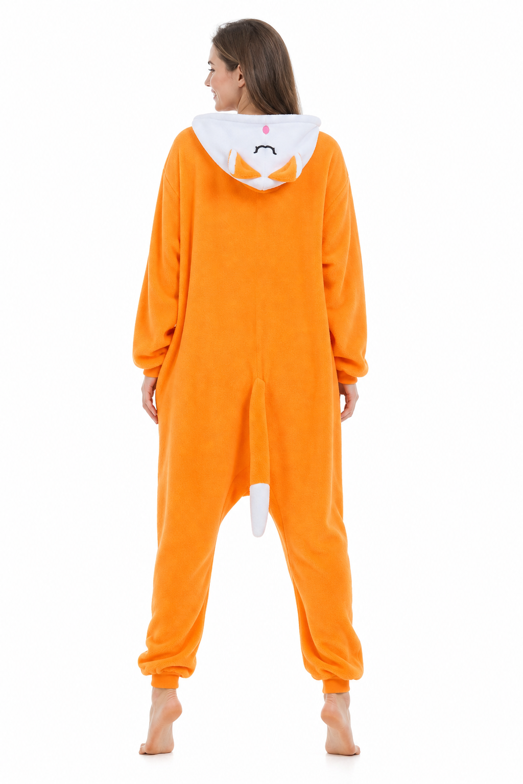 Adult Hooded Blushing Orange Fox Kigurumi Onesie - Image 4