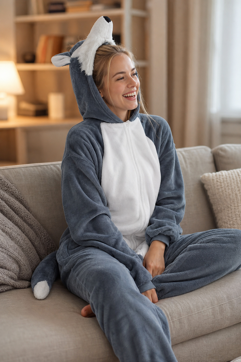 Adult Soft Grey Wolf Plush Kigurumi Onesie - Image 6
