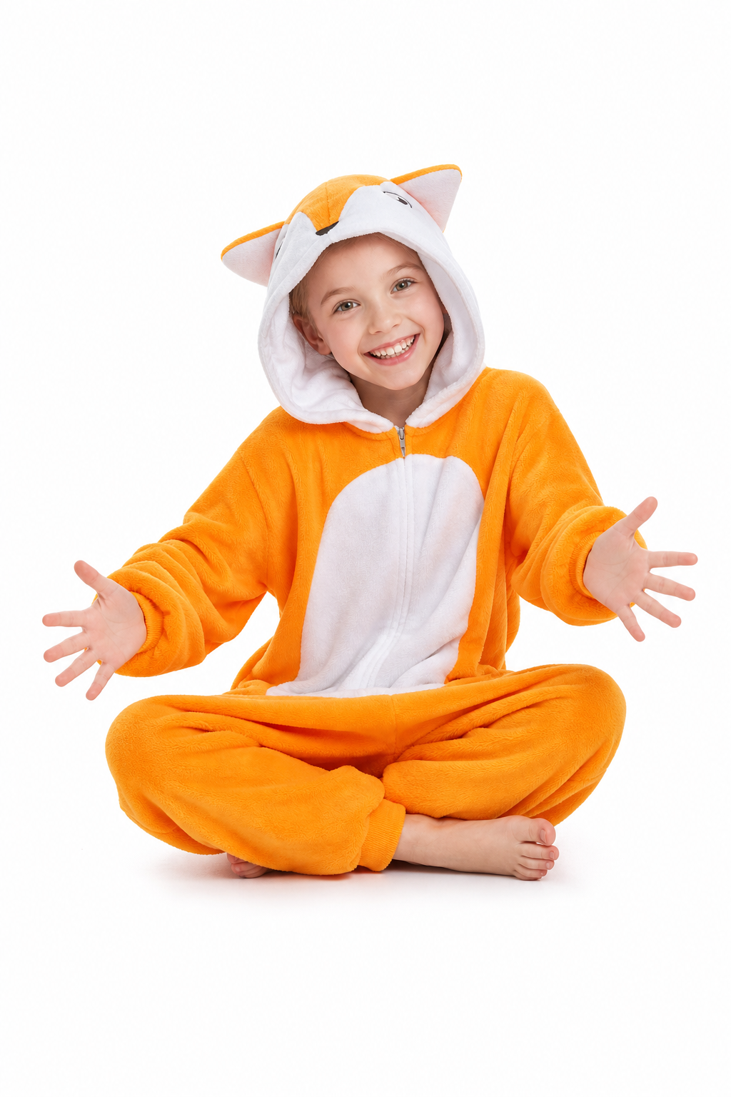 Kids' Hooded Bright Orange Fox Kigurumi Onesie - Image 5