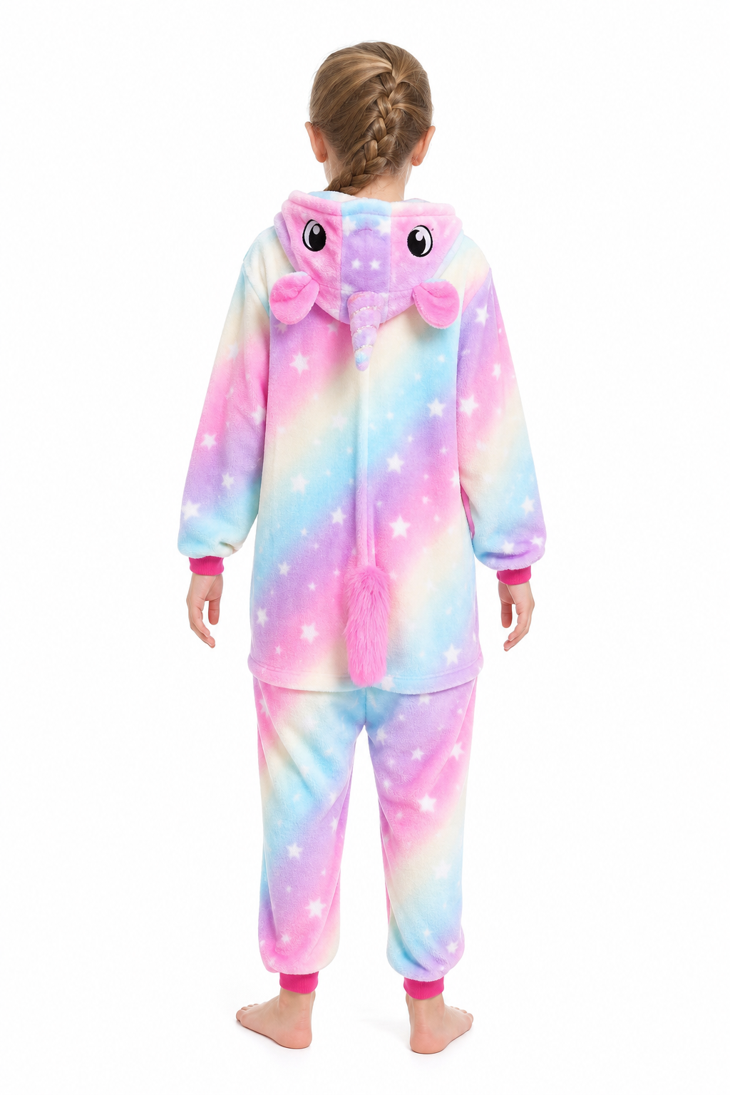 Kids' Hooded Pastel Rainbow Star Unicorn Kigurumi Onesie - Image 4
