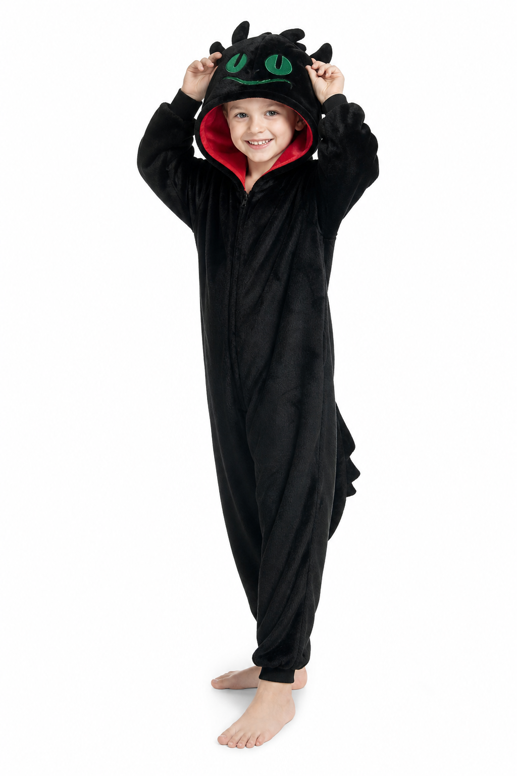 Kids' Hooded Black Dragon Kigurumi Costume Onesie - Image 3