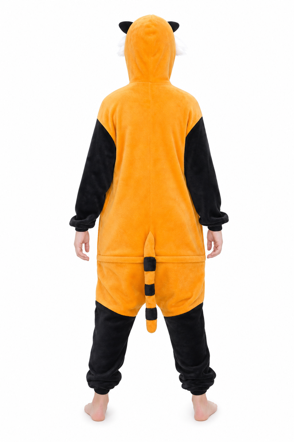 Kids' Hooded Black and Orange Red Panda Kigurumi Onesie - Image 4