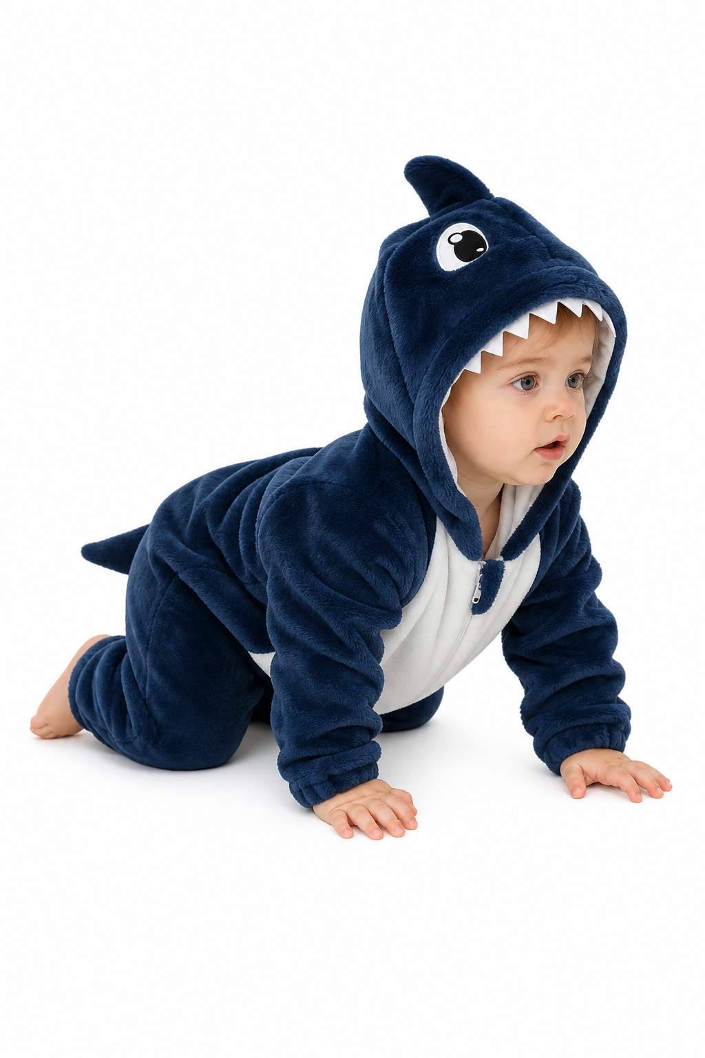 Cozy Blue Baby Plush Shark Kigurumi Onesie - Image 2