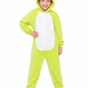 Kids' Hooded Bright Green Frog Plush Kigurumi Onesie