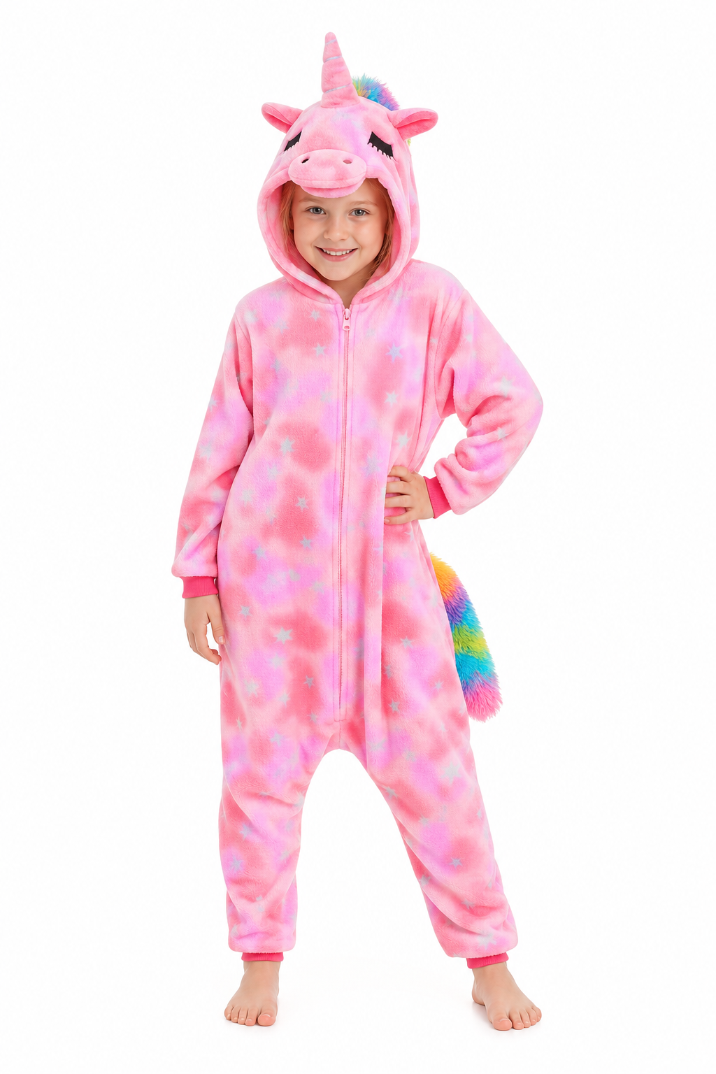 Kids' Hooded Pink Glitter Star Unicorn Kigurumi Costume Onesie - Image 2