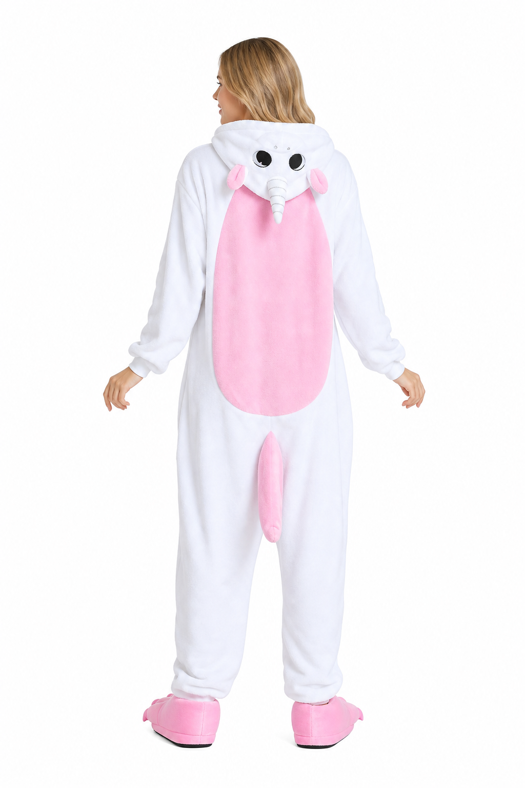 Adult Hooded White & Pastel Pink Unicorn Kigurumi Onesie - Image 4