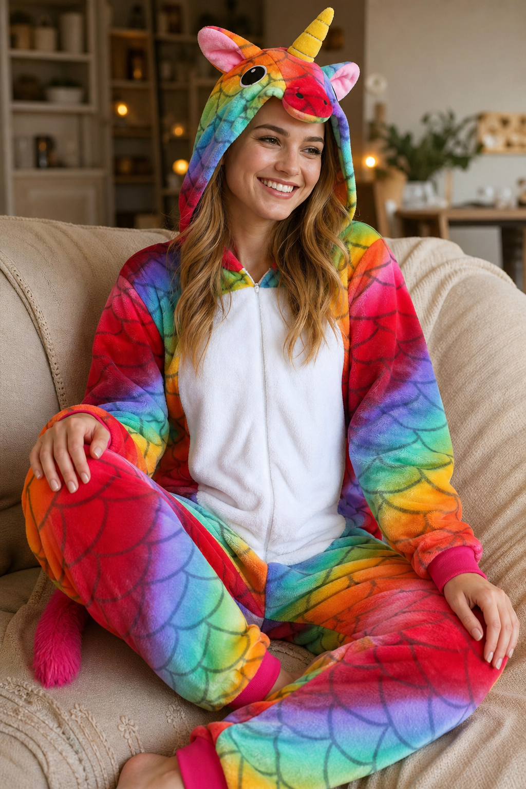 Adult Hooded Rainbow Scale Unicorn Kigurumi Onesie - Image 6