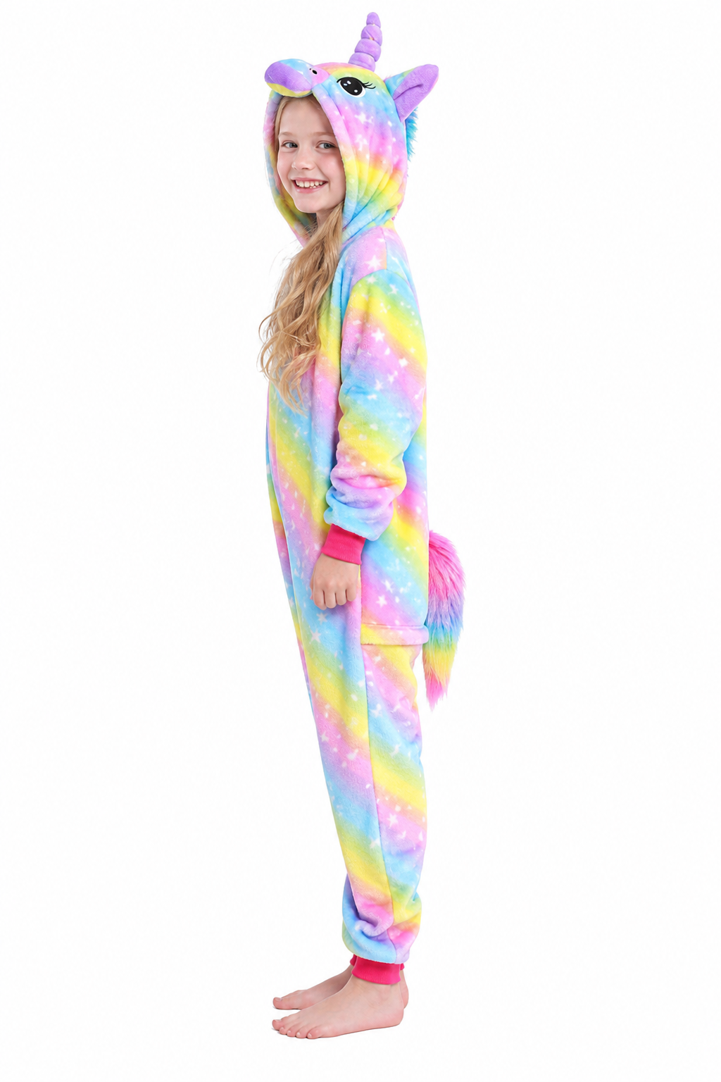 Kids' Hooded Bright Rainbow Star Unicorn Kigurumi Onesie - Image 2