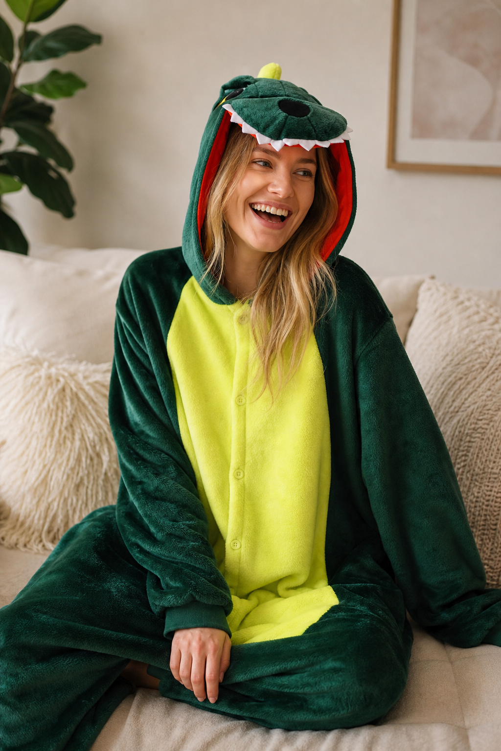 Adult Hooded Dark Green Dinosaur Kigurumi Onesie - Image 6