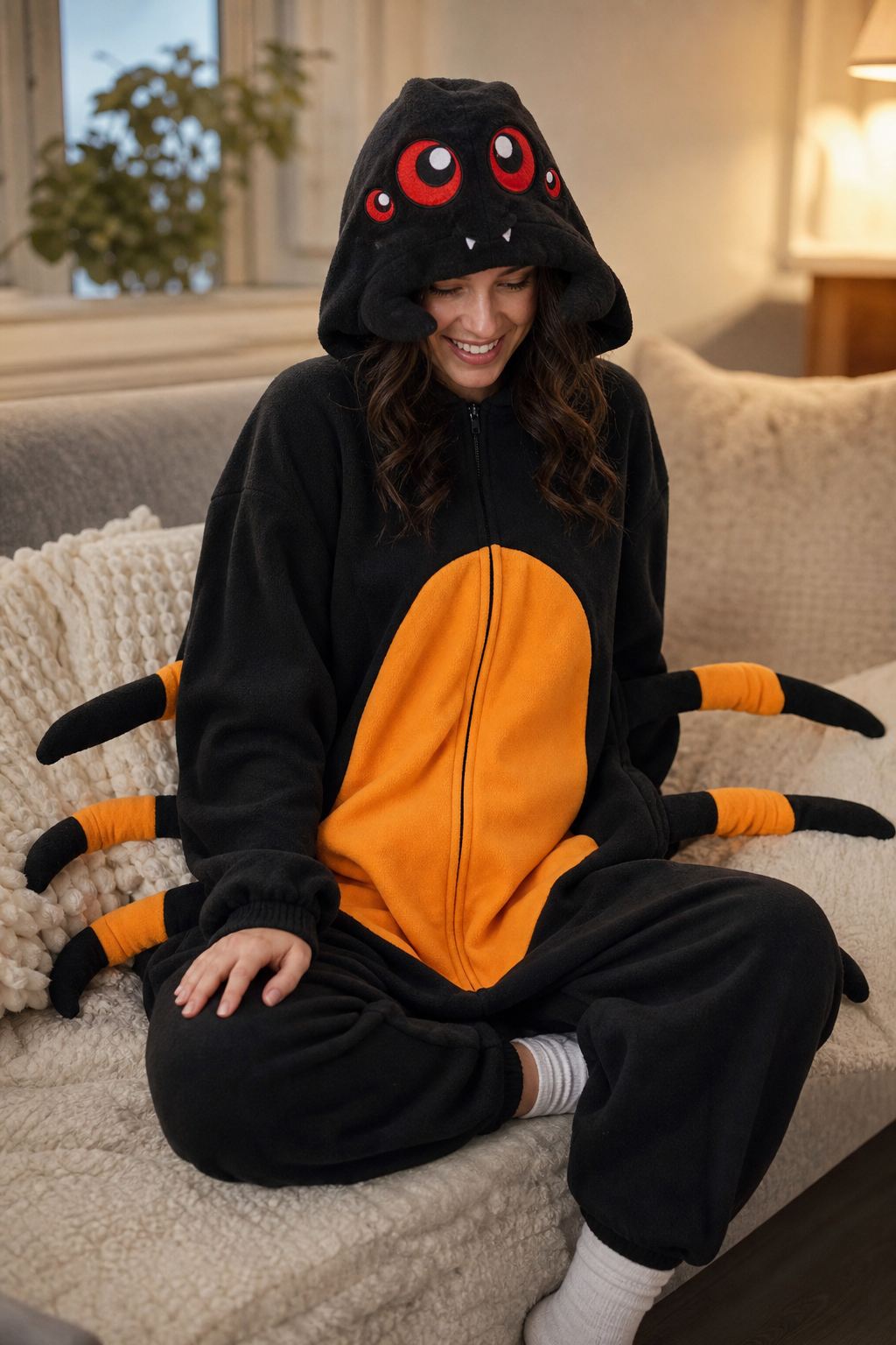 Adult Black and Orange Spider Kigurumi with Attached Legs - Image 6