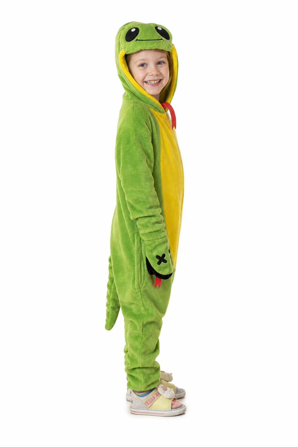 Kids' Hooded Green and Yellow Snake Kigurumi Onesie - Image 2