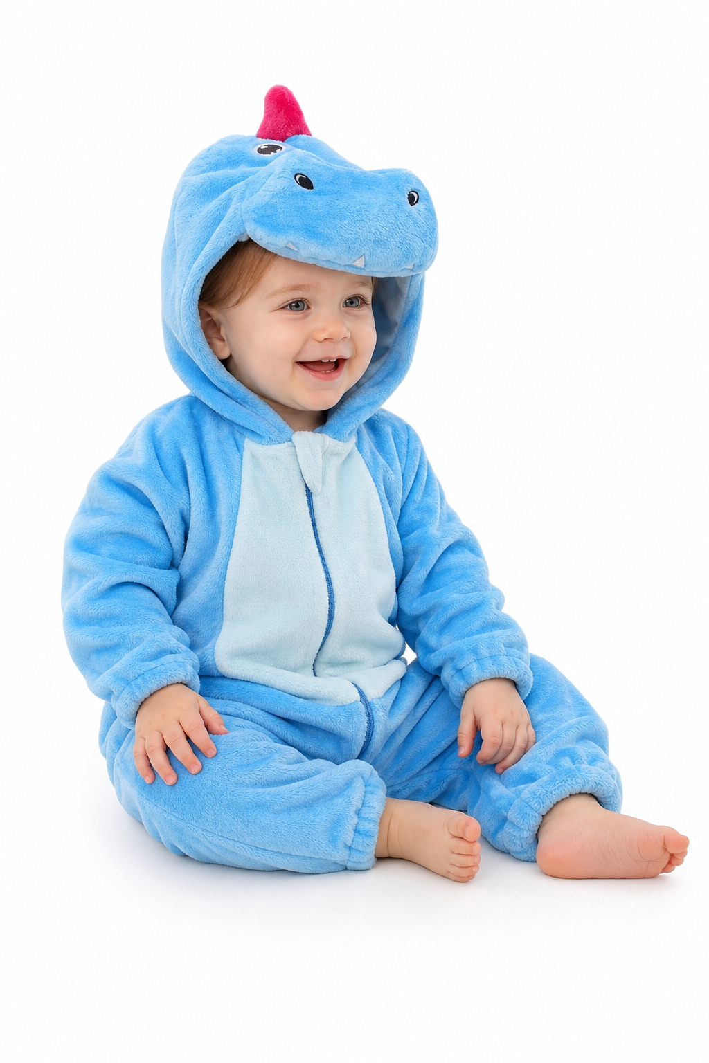 Bright Blue Plush Dinosaur Baby Kigurumi Onesie - Image 3