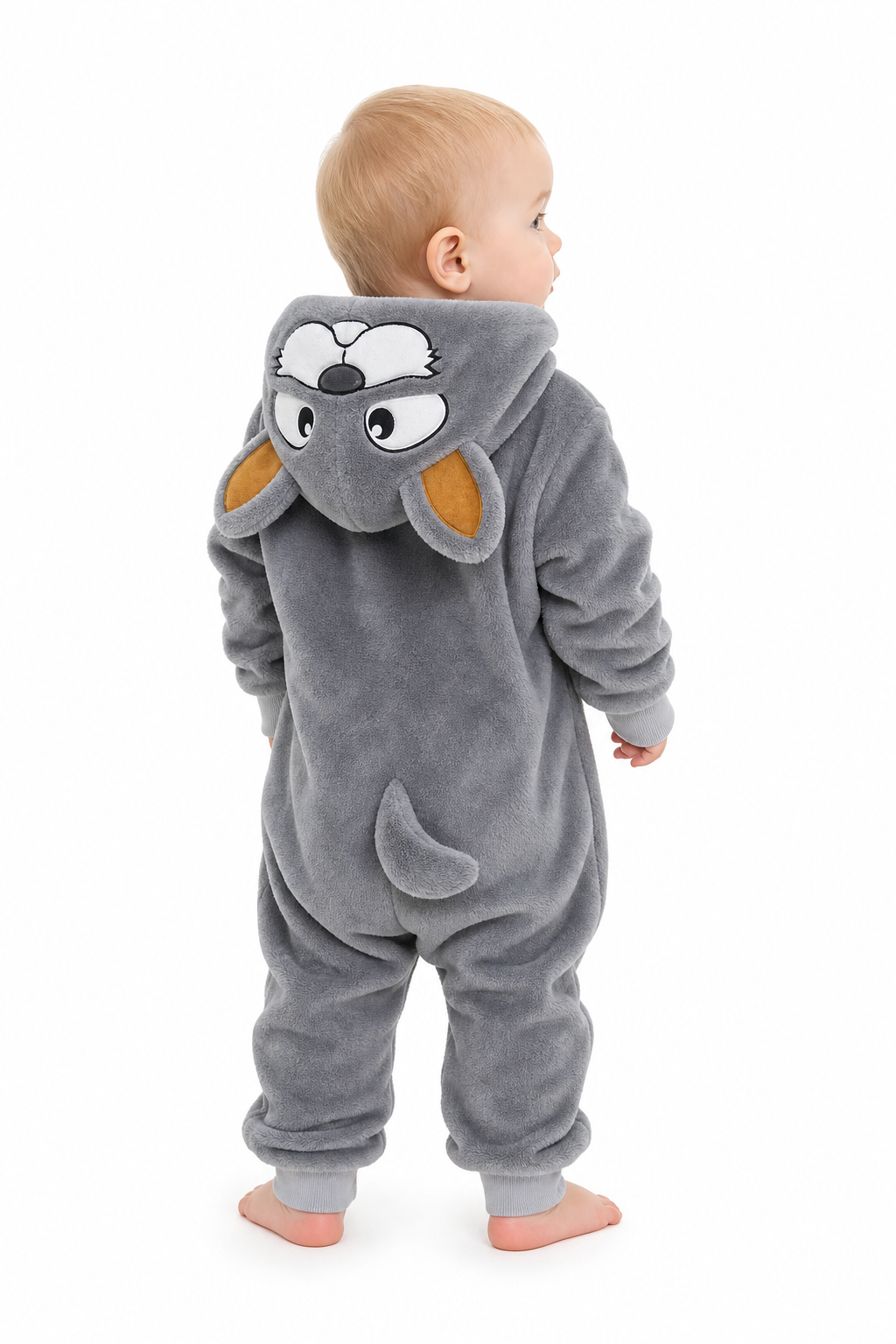 Cute Gray Plush Animal Hooded Baby Kigurumi Onesie - Image 4