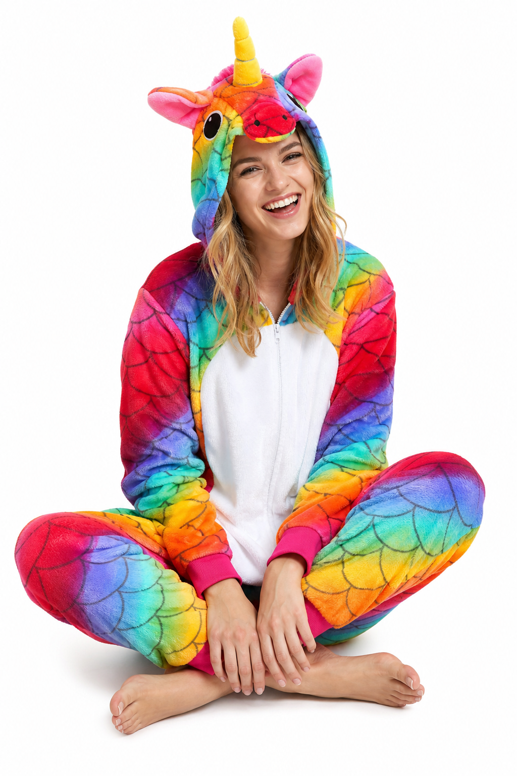 Adult Hooded Rainbow Scale Unicorn Kigurumi Onesie - Image 5