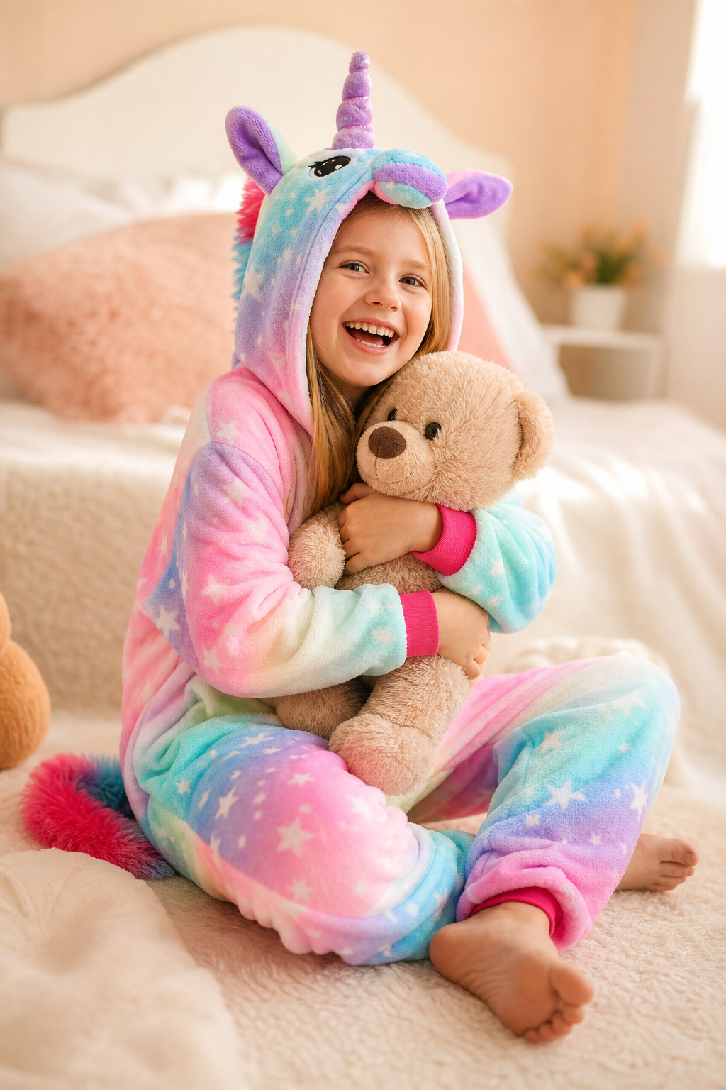 Kids' Hooded Pastel Gradient Star Unicorn Kigurumi Onesie - Image 6