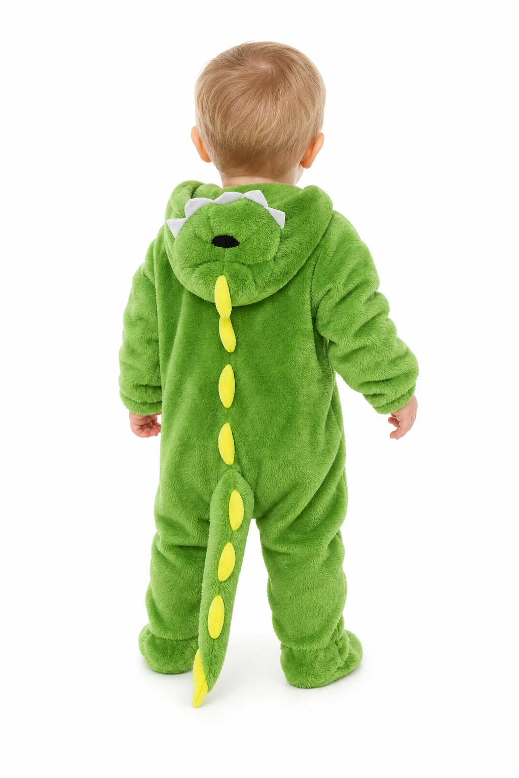 Green Plush Hooded Dinosaur Baby Kigurumi Onesie with Feet - Image 4