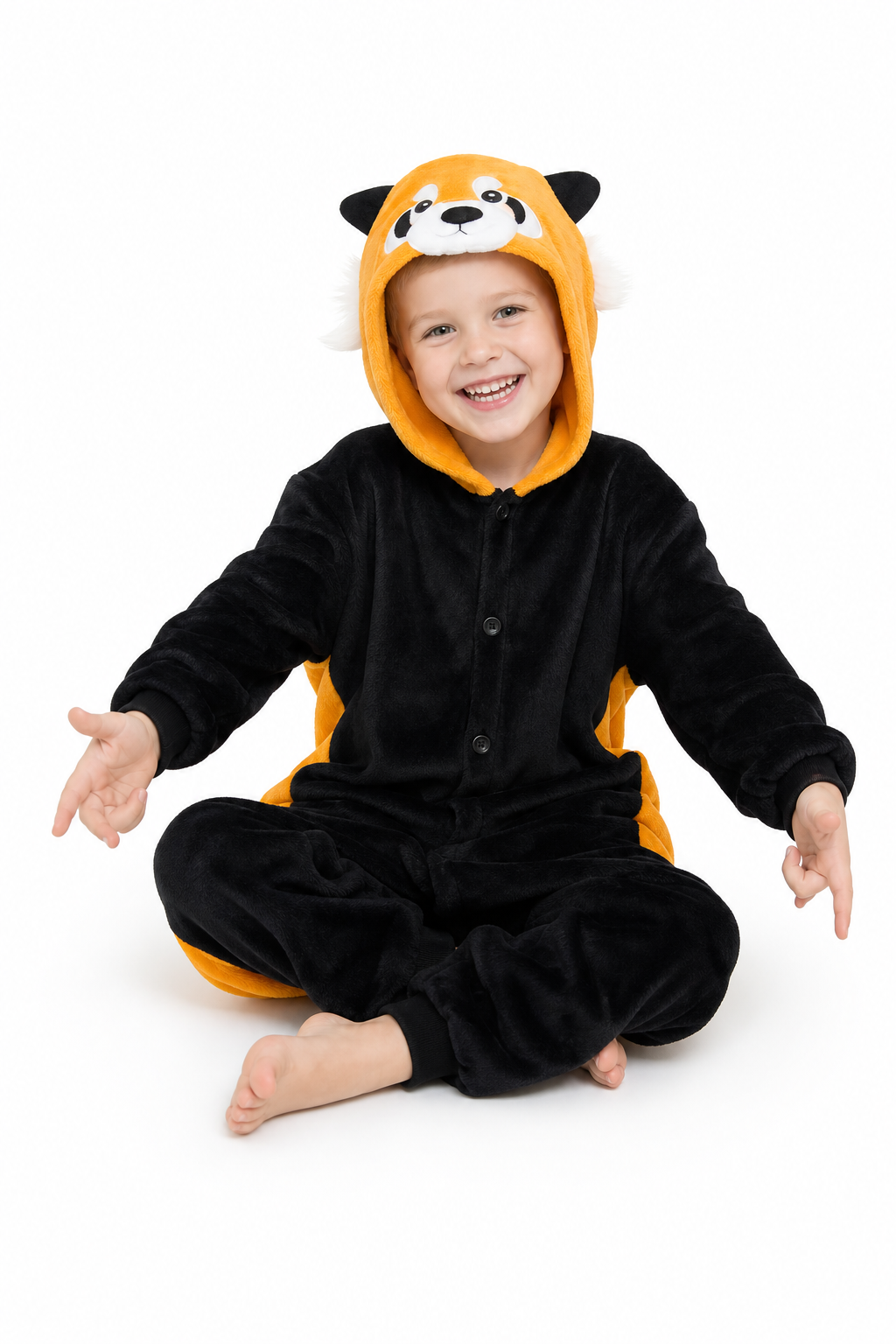 Kids' Hooded Black and Orange Red Panda Kigurumi Onesie - Image 5