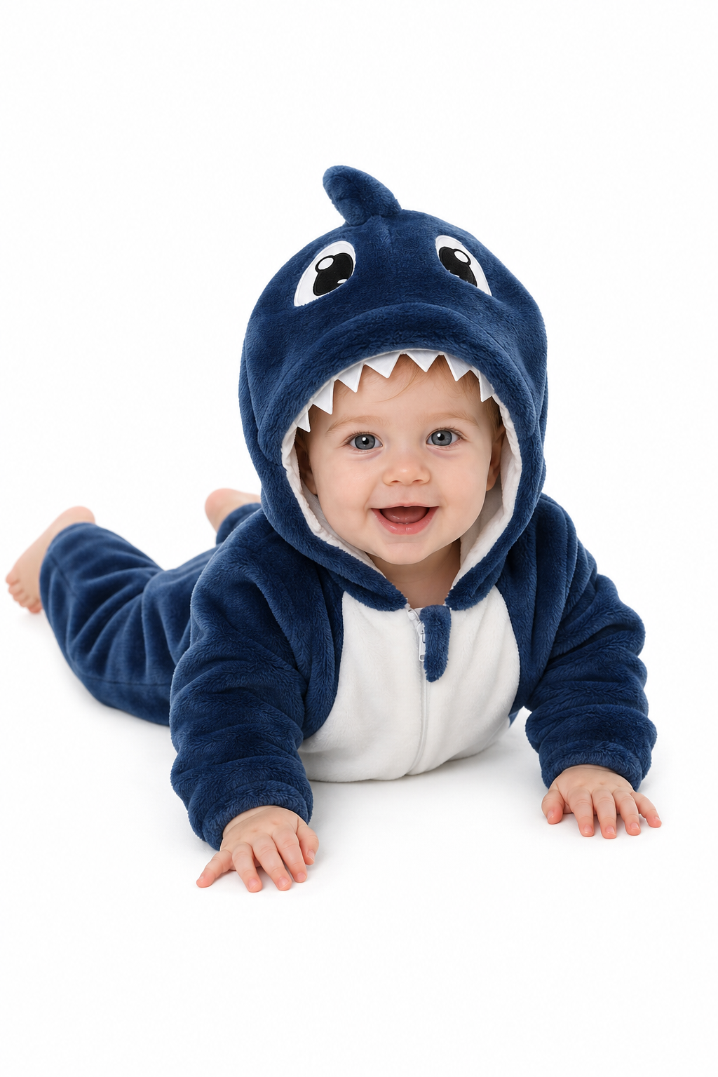 Cozy Blue Baby Plush Shark Kigurumi Onesie - Image 5