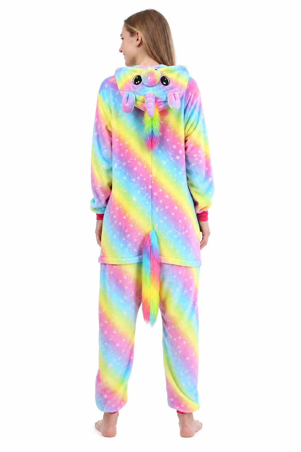Adult Hooded Multicolor Rainbow Star Unicorn Kigurumi Onesie - Image 4