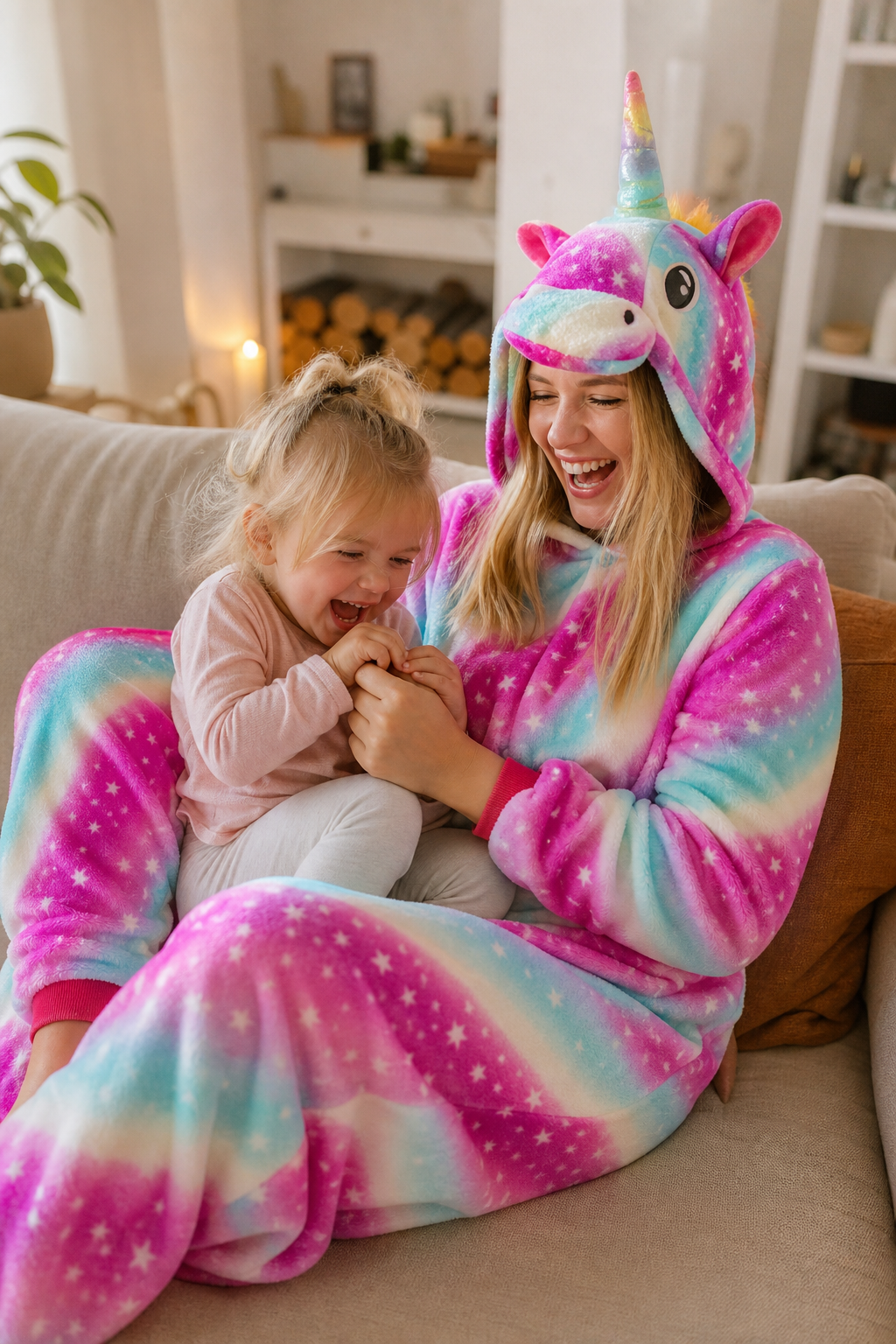 Adult Hooded Pink & Blue Star Unicorn Kigurumi Onesie with Rainbow Tail - Image 6