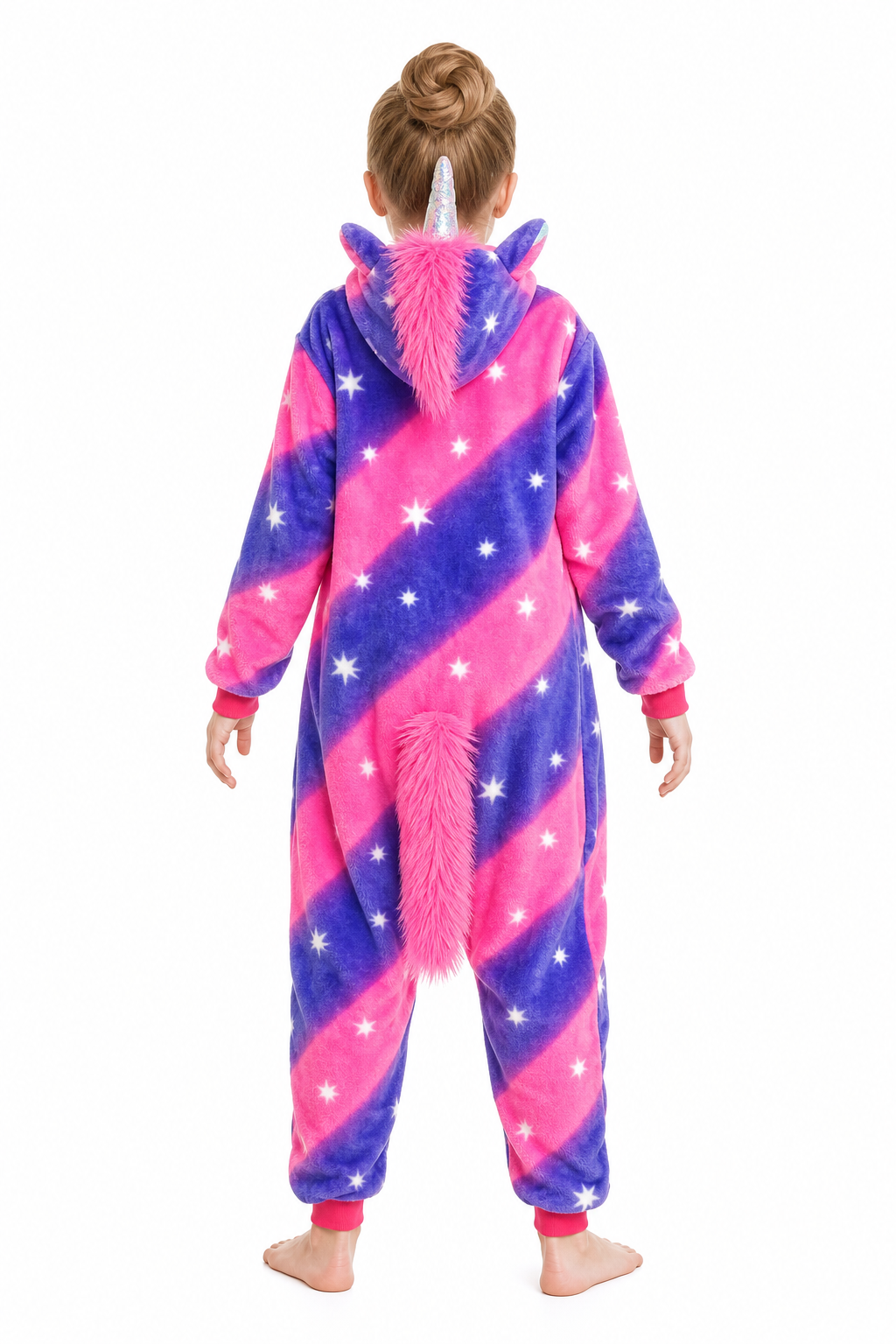 Kids' Hooded Pink and Indigo Star Unicorn Kigurumi Onesie - Image 4