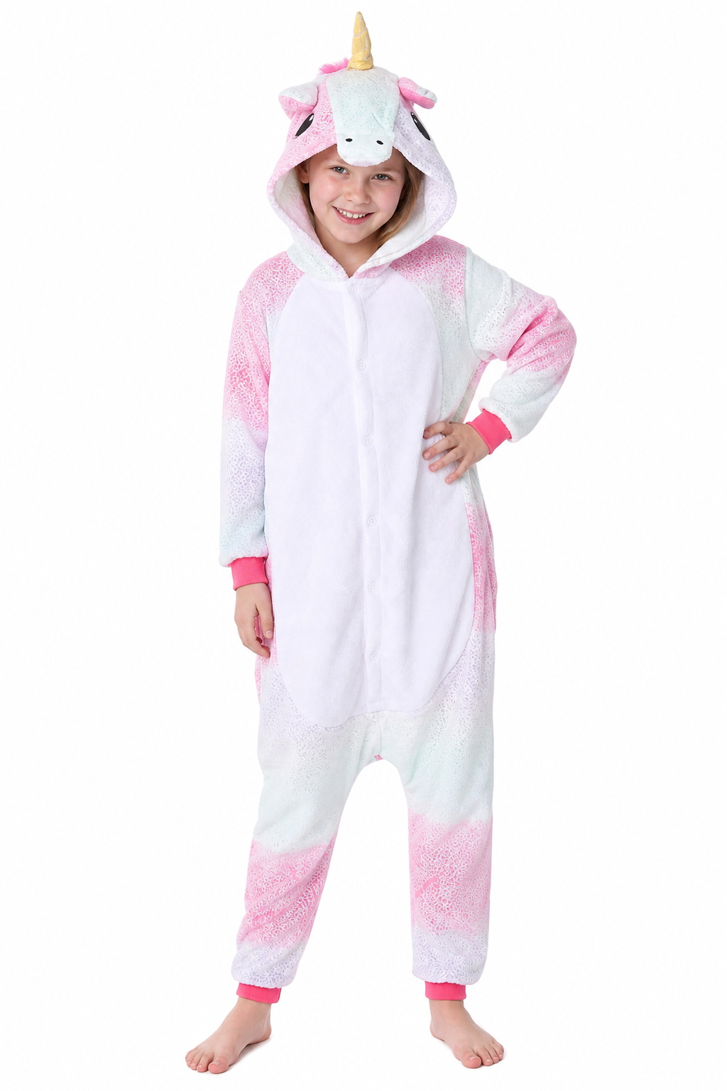 Kids' Hooded Pink and Mint Gradient Unicorn Plush Kigurumi Onesie - Image 3