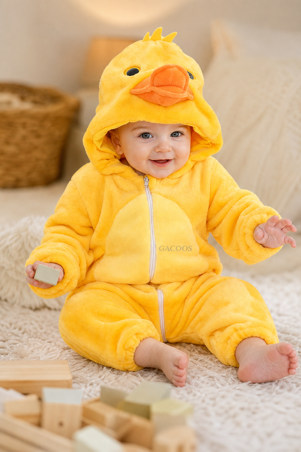 Cute Baby Yellow Duck Plush Hooded Onesie - Image 6