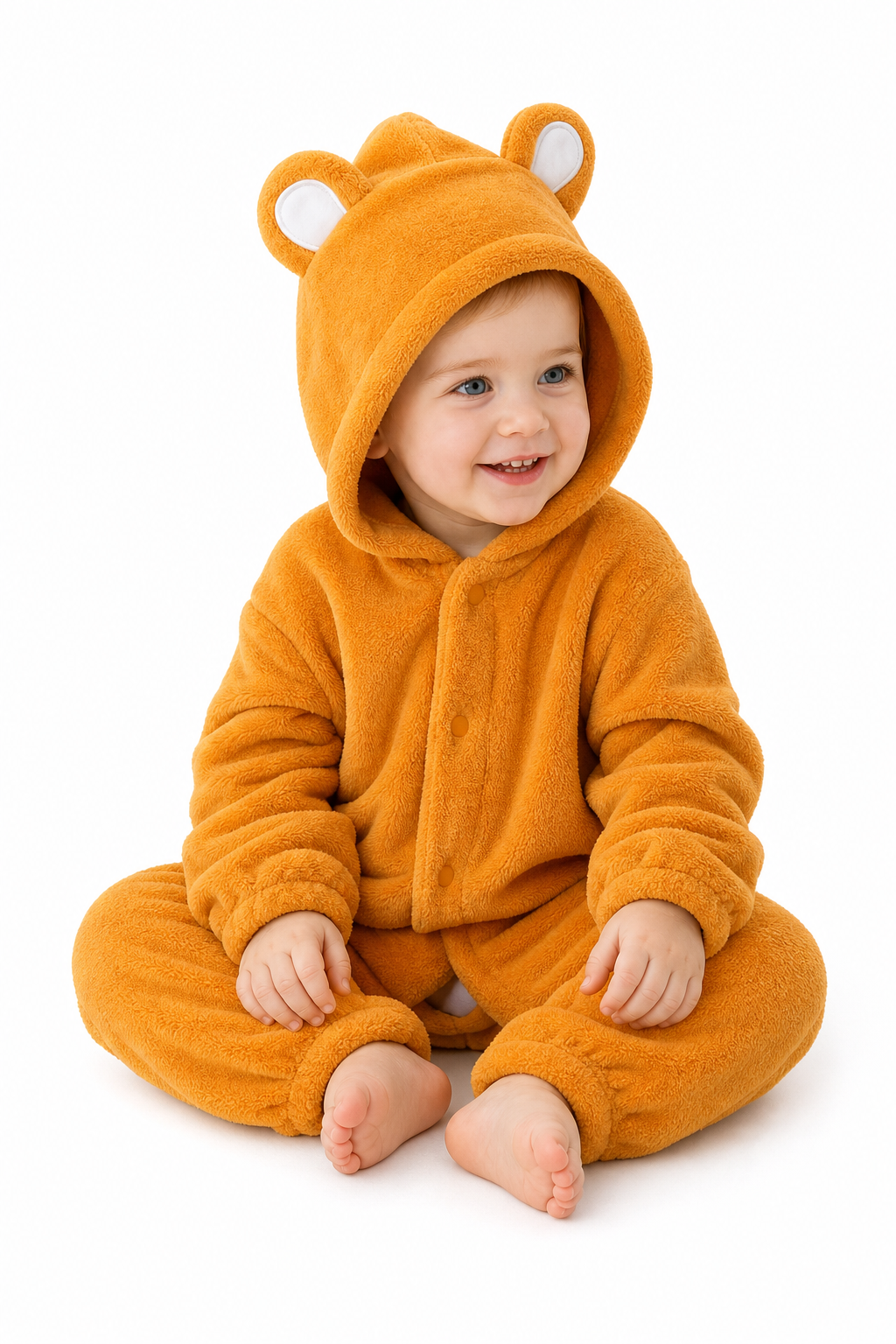 Cozy Baby Orange Plush Bear Hooded Kigurumi Onesie - Image 3