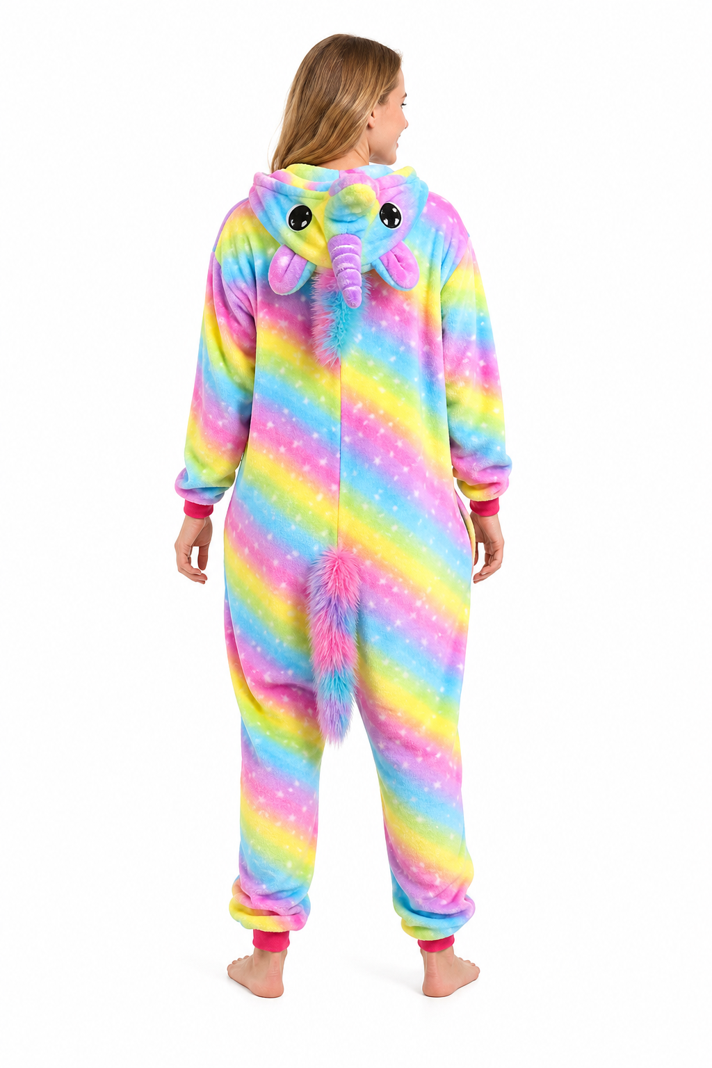 Adult Hooded Bright Rainbow Stripe Unicorn Kigurumi Onesie - Image 4