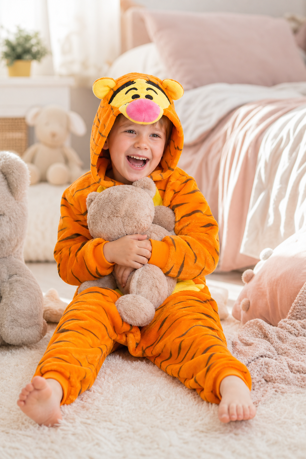 Kids' Hooded Yellow-Bellied Orange Tiger Kigurumi Costume Onesie - Image 6