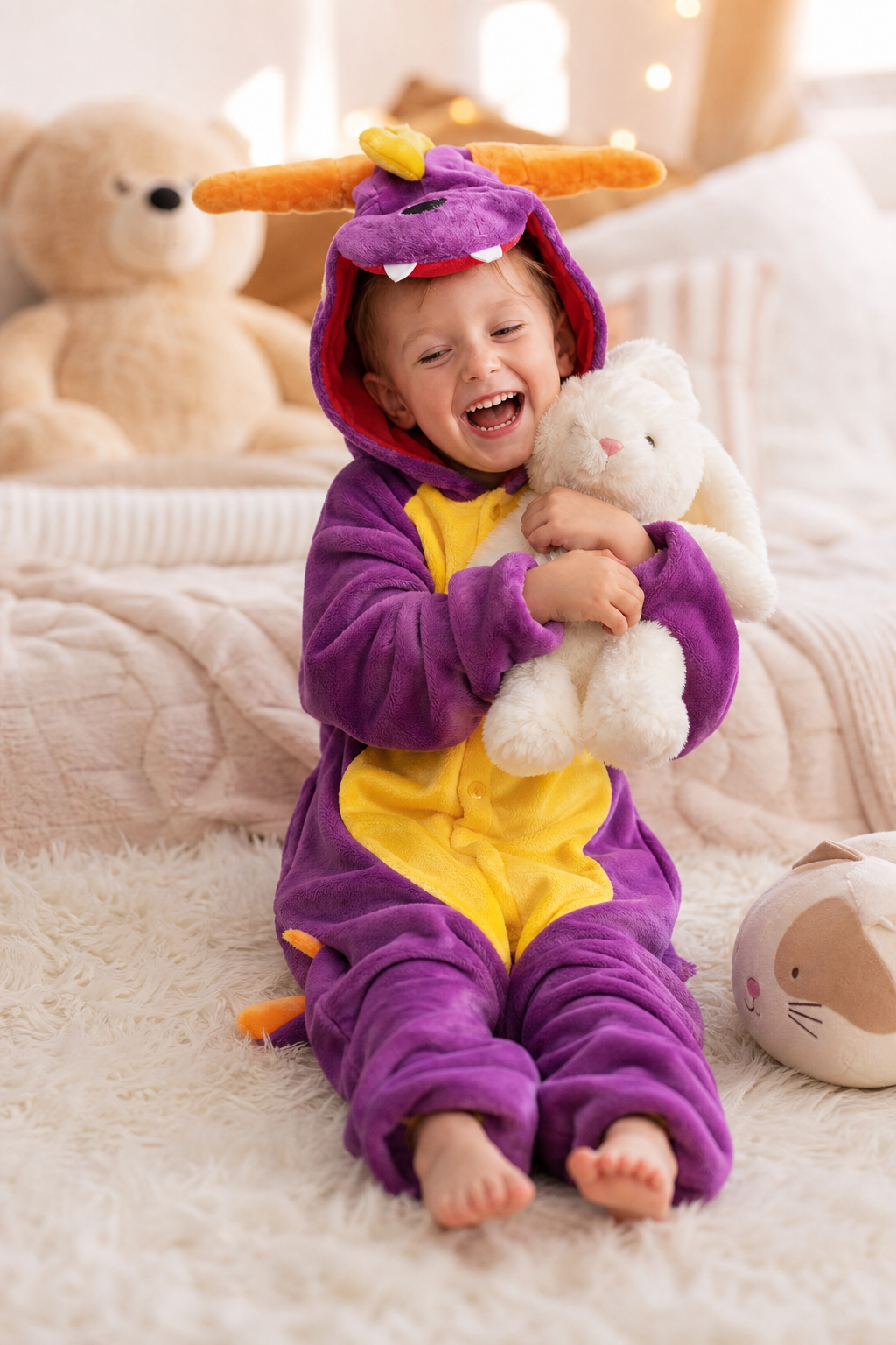 Kids' Hooded Purple Dragon Plush Kigurumi Onesie - Image 6