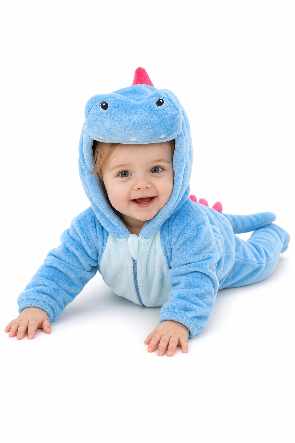 Bright Blue Plush Dinosaur Baby Kigurumi Onesie - Image 5