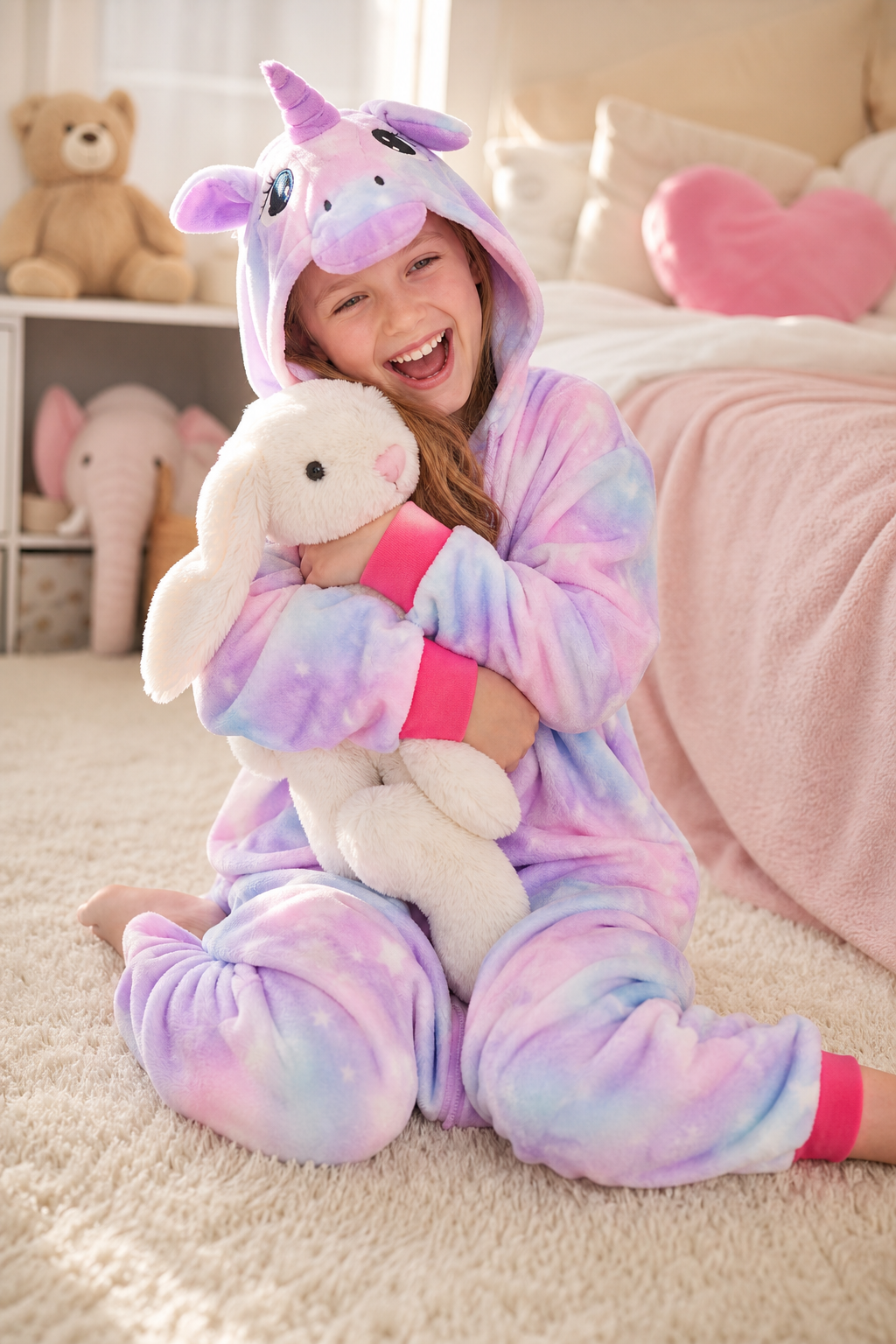 Kids' Hooded Pastel Galaxy Tie-Dye Unicorn Kigurumi Onesie - Image 6
