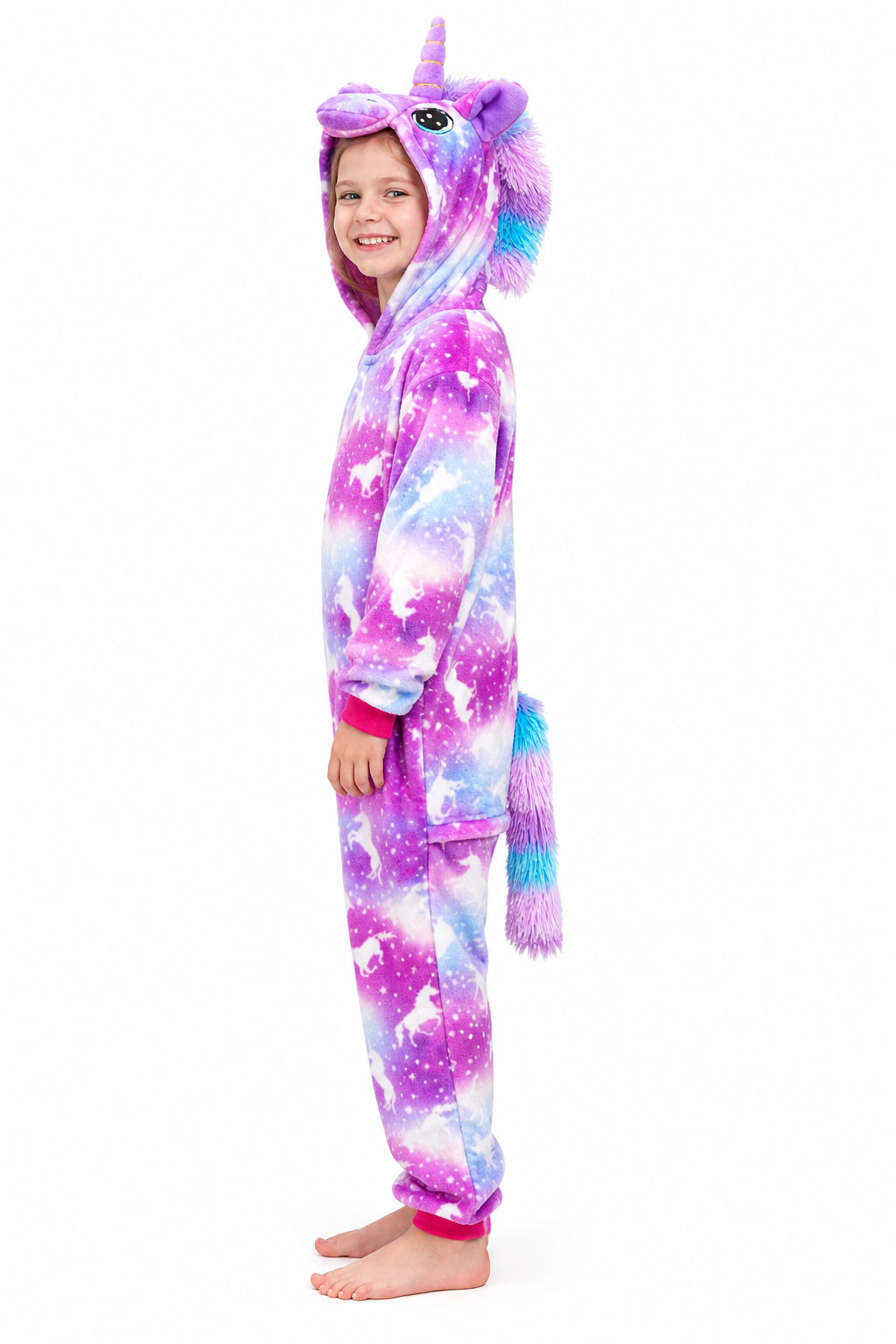 Kids' Hooded Pink and Purple Galaxy Unicorn Kigurumi Costume Onesie - Image 2