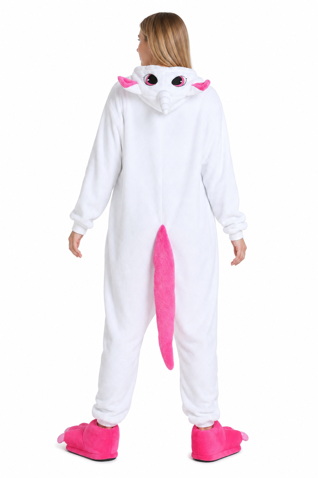 Adult Hooded White & Hot Pink Unicorn Kigurumi Onesie - Image 4
