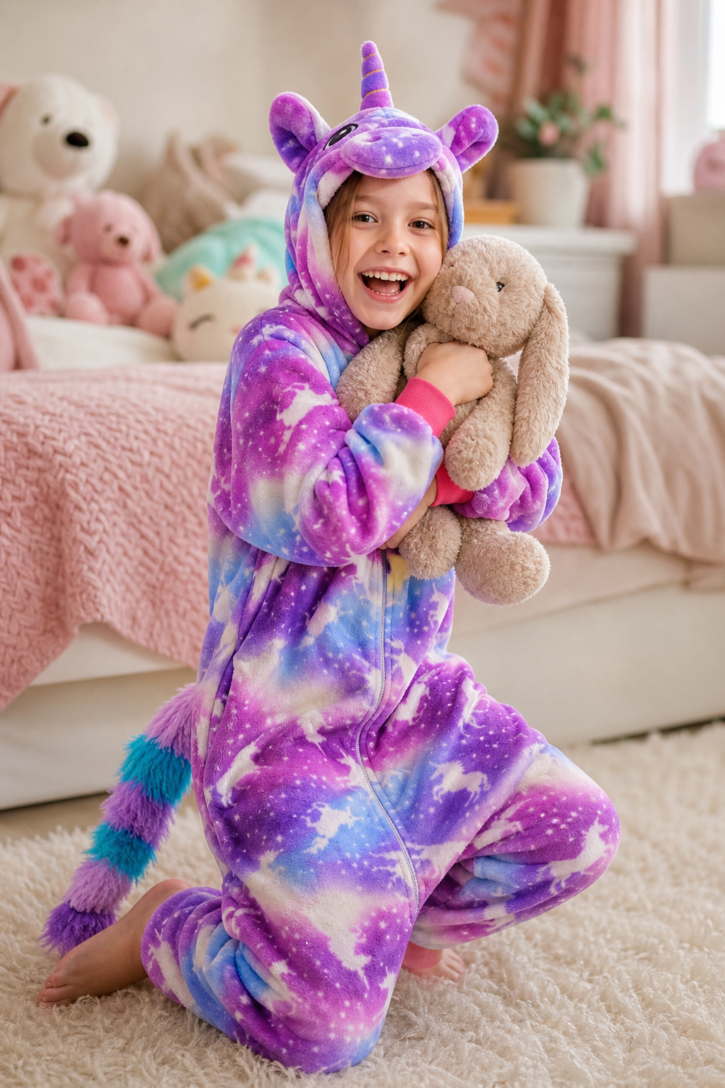 Kids' Hooded Pink and Purple Galaxy Unicorn Kigurumi Costume Onesie - Image 6